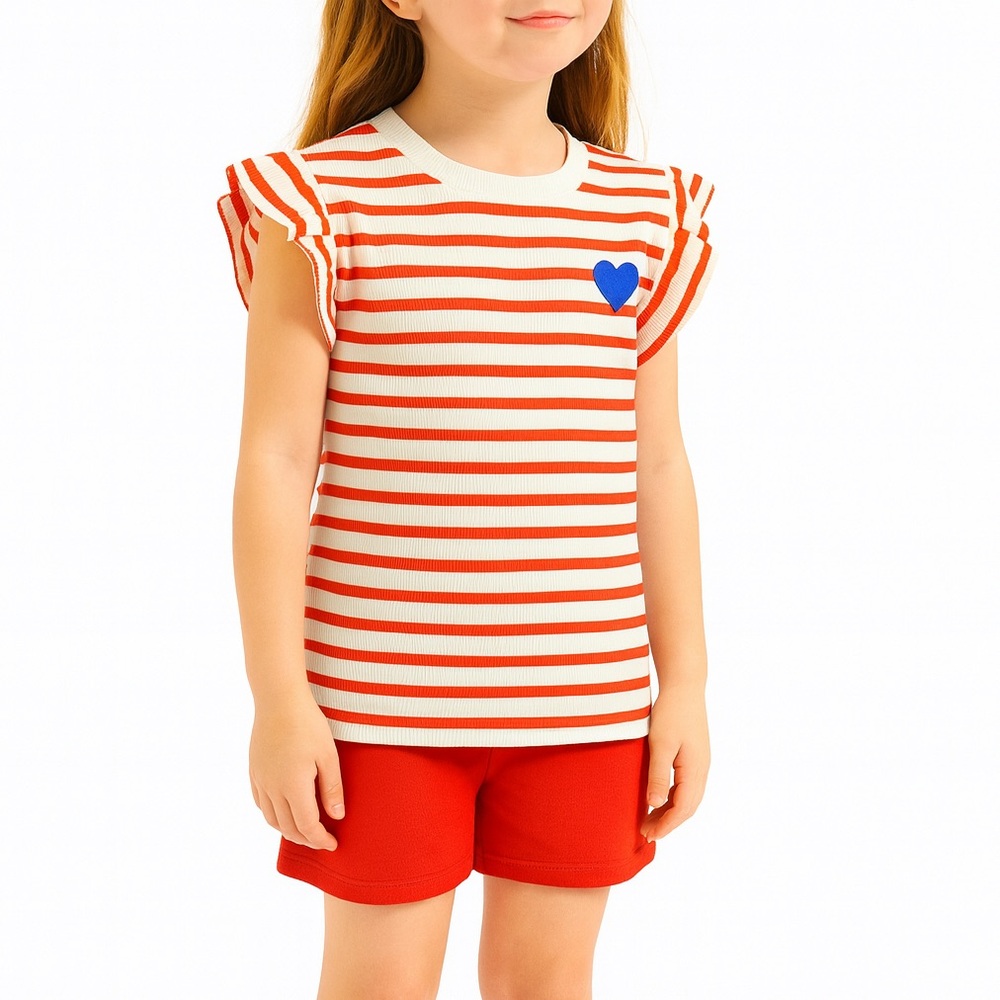 Cat & Jack Red and White Striped Tee with Blue Heart